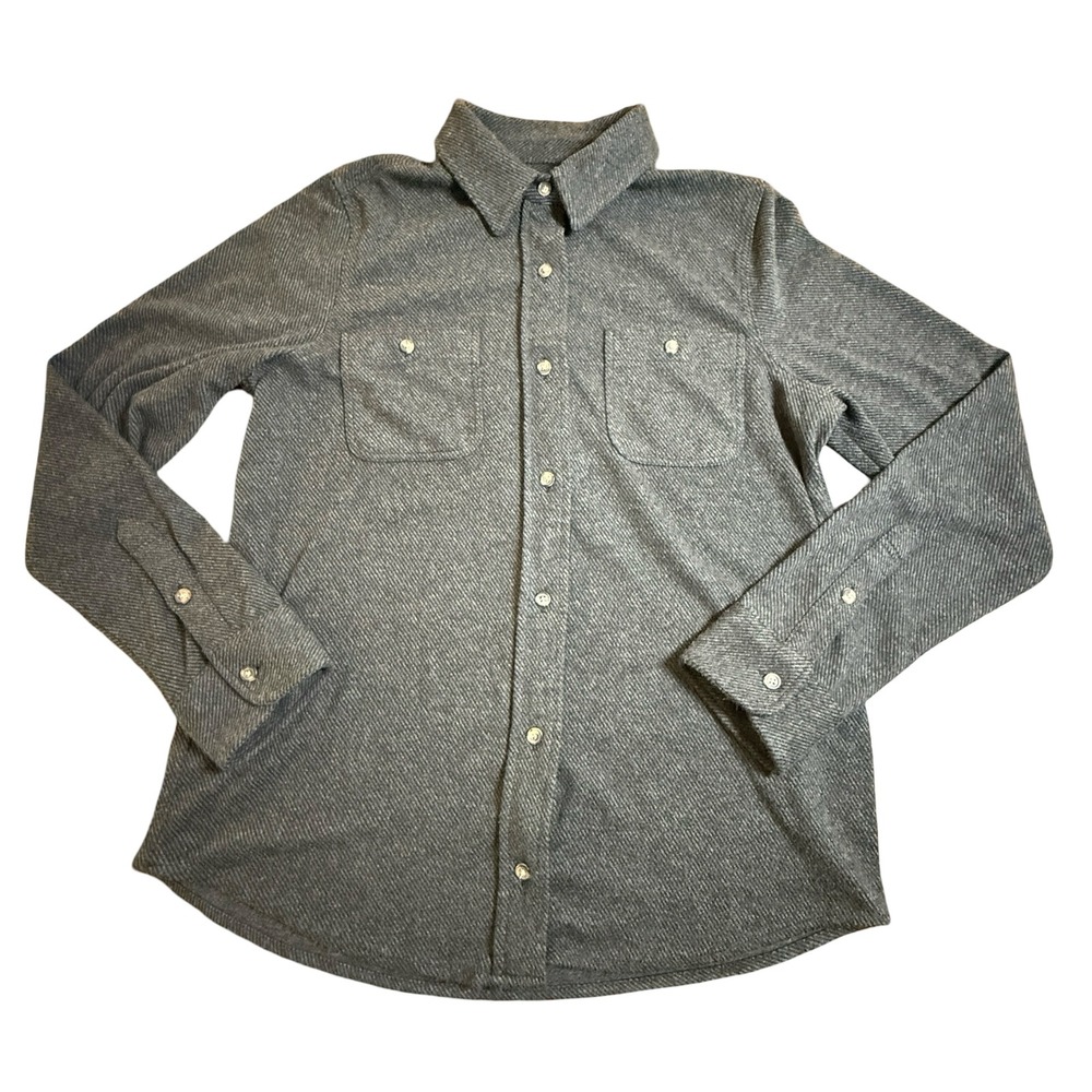 Faherty Legend Sweater Shirt Womens M Heathered Black Herringbone Knit WKC0001